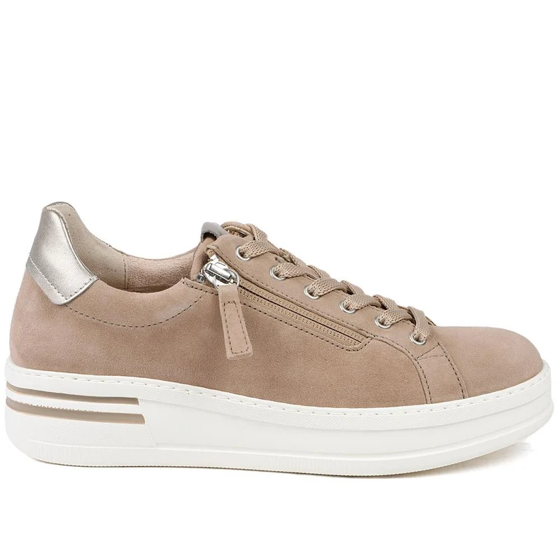 Gabor Kara Wide Fit Leather Zipped Trainers - GAB43508 / 328 759 - Beige