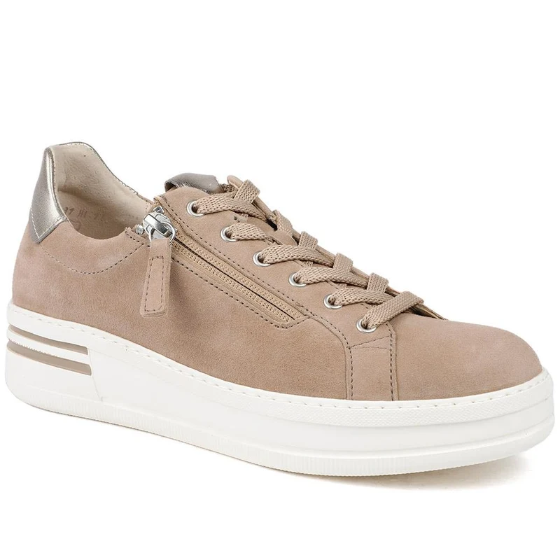 Gabor Kara Wide Fit Leather Zipped Trainers - GAB43508 / 328 759 - Beige