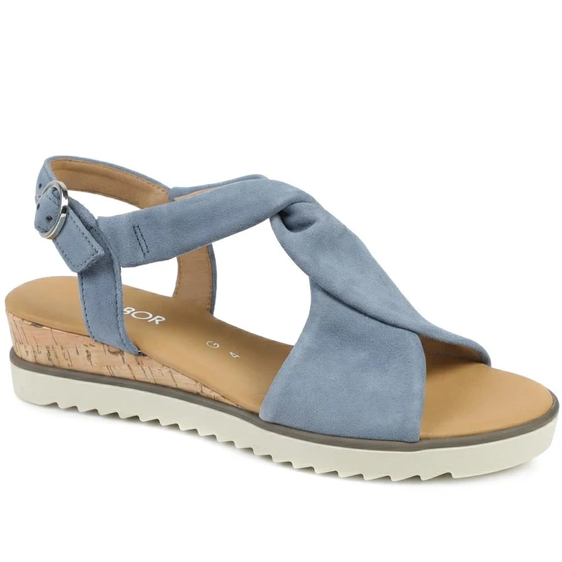 Gabor Rich Wide Fit Leather Twist-Front Sandals - GAB31514 / 317 898 - Pale Blue