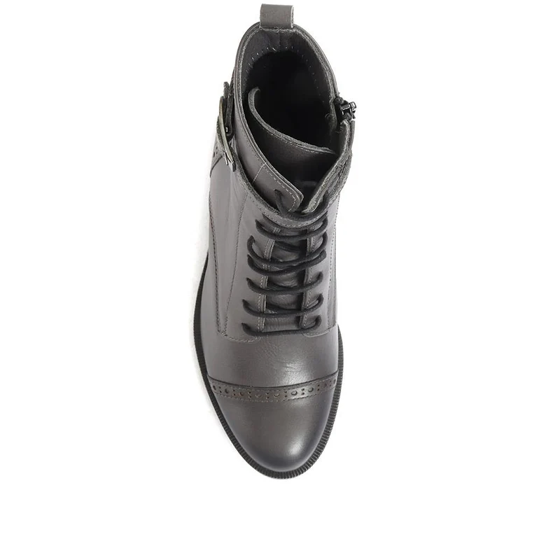 Madie Heeled Leather Ankle Boots - MADIE / 320 433 - Grey