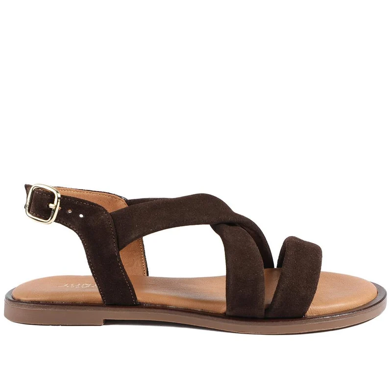 Haliwide Leather Wide-Fitting Sandals - HALIWIDE / 327 490 - Choco Suede