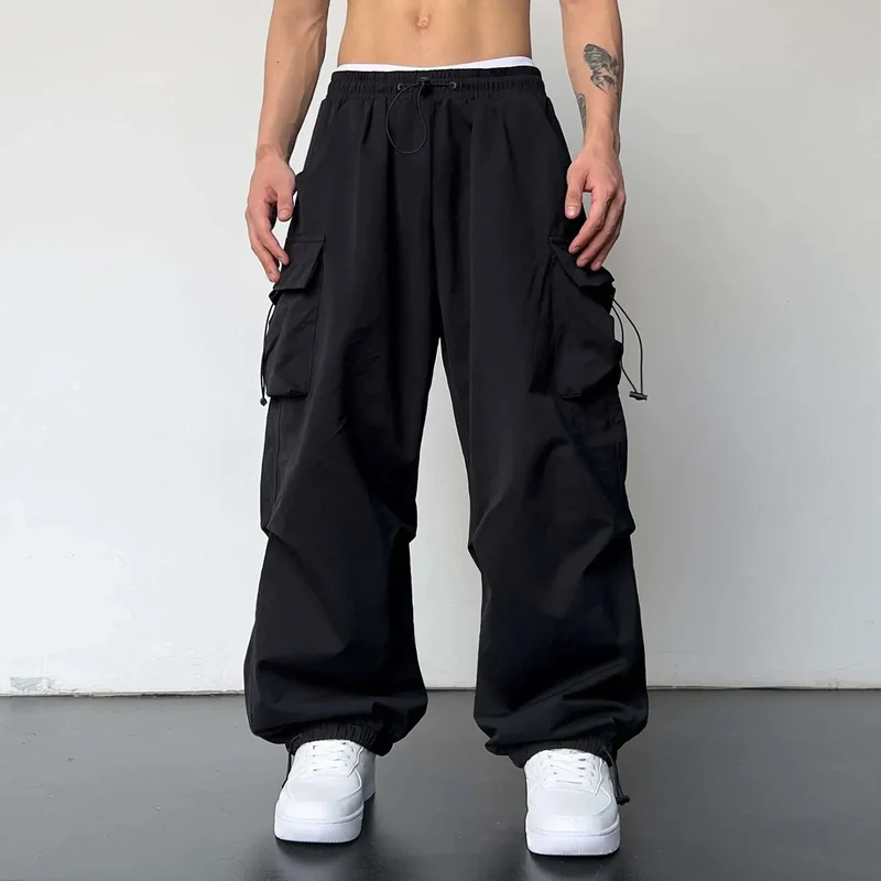 Varento Cargo Hose mit geradem Schnitt und Kordelzug – Freizeit Hose mit Taschen