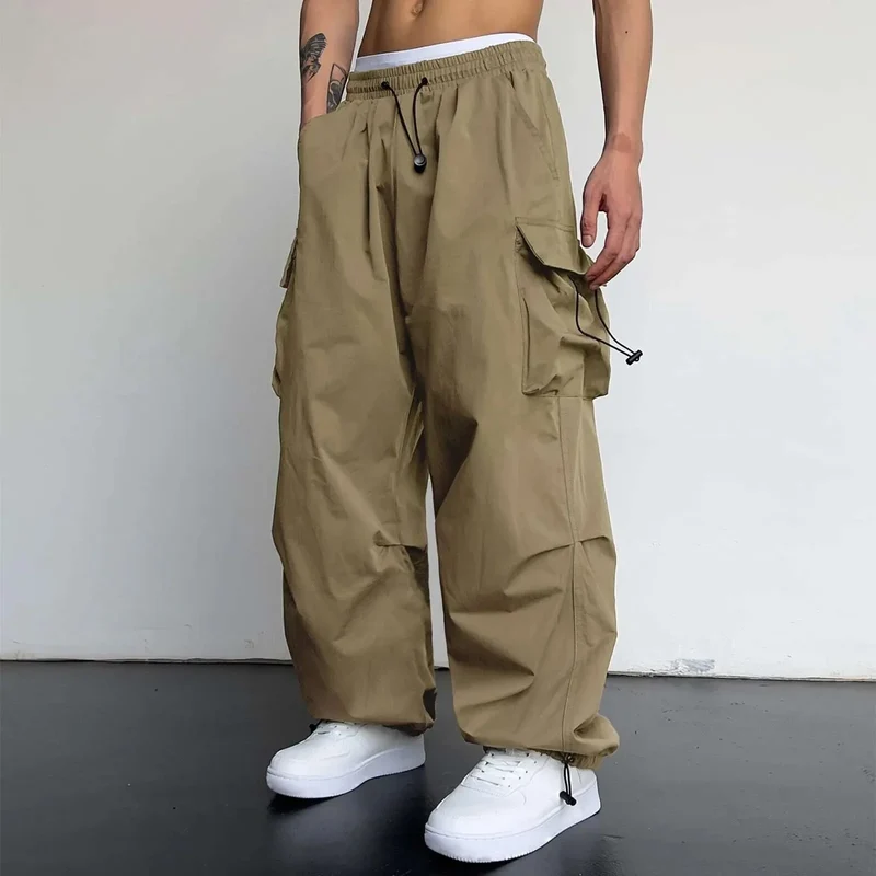 Varento Cargo Hose mit geradem Schnitt und Kordelzug – Freizeit Hose mit Taschen