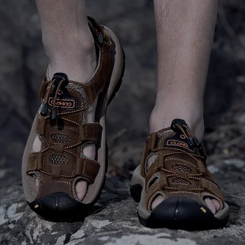Veltrano Herren Ledersandalen mit Klettverschluss