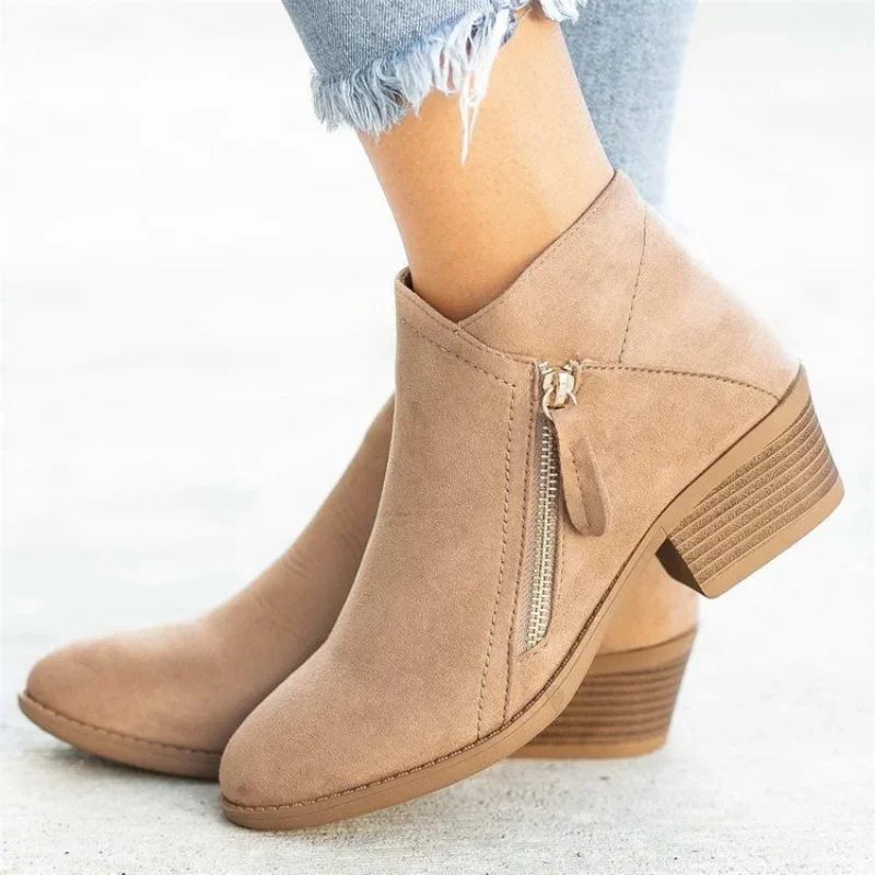 Zorella Damen Ankle Boots mit Reißverschluss und Blockabsatz