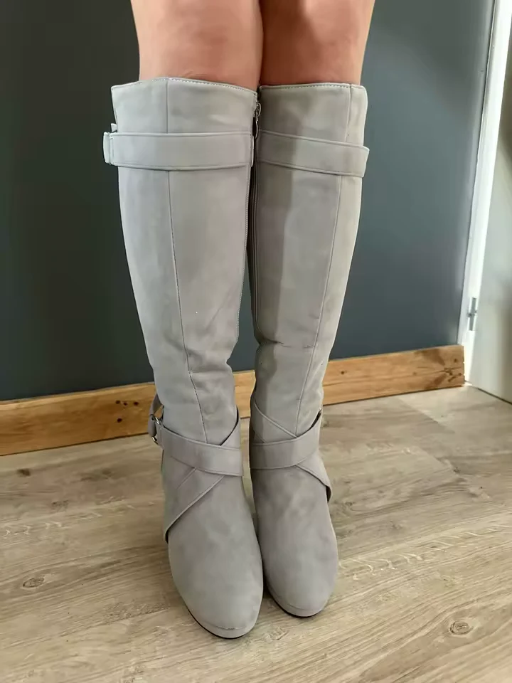 Avelina Damen Kniehohe Stiefel mit spitzer Form und hohem Absatz