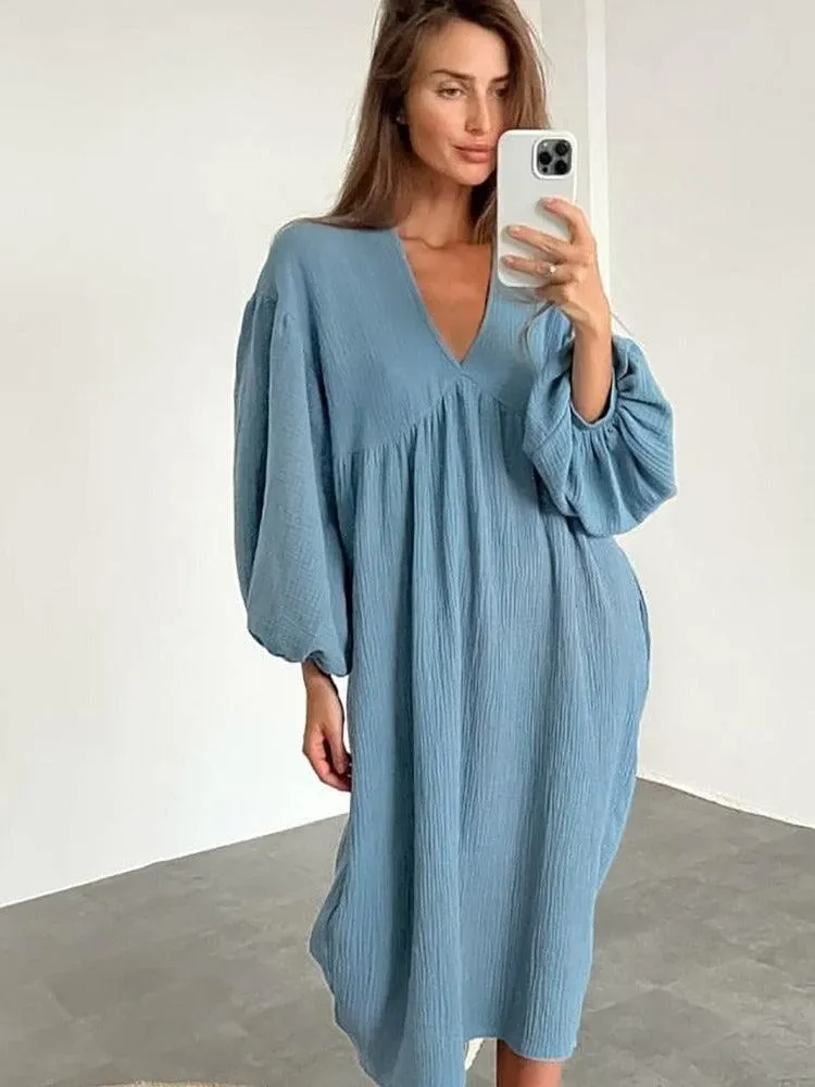 Liravelle Damen Maxikleid mit V-Ausschnitt