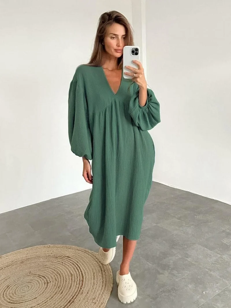 Liravelle Damen Maxikleid mit V-Ausschnitt