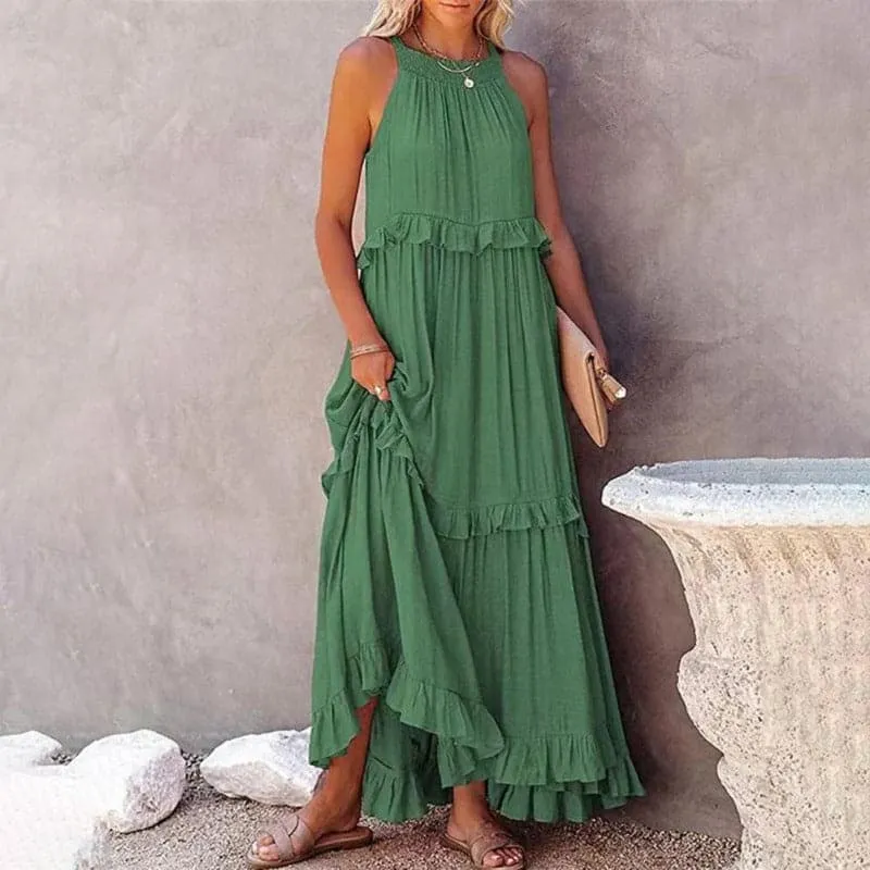 Calindra Ärmelloses Maxikleid mit Smock-Oberteil und Volantrock