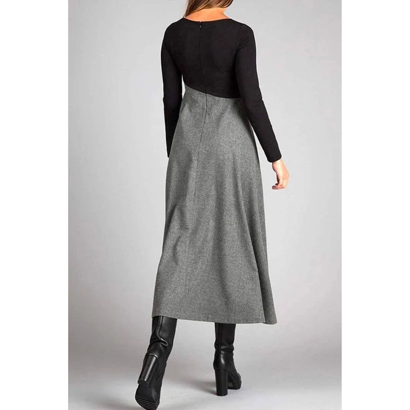 Elvoria Damen Maxikleid mit V-Ausschnitt und zweifarbigem Design