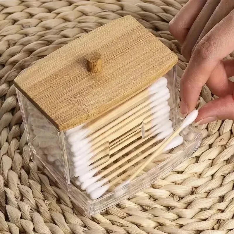 ClearNest Bamboo Box – Wattestäbchen-Aufbewahrungsbox transparent