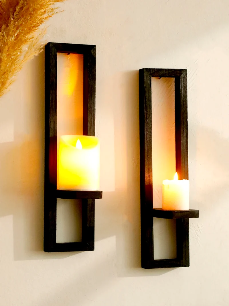Velvara Wandkerzenhalter aus Holz mit Ablagefläche