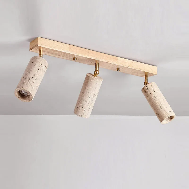 Marviro LED Deckenleuchte mit drei Strahlern aus Holz und Marmoroptik