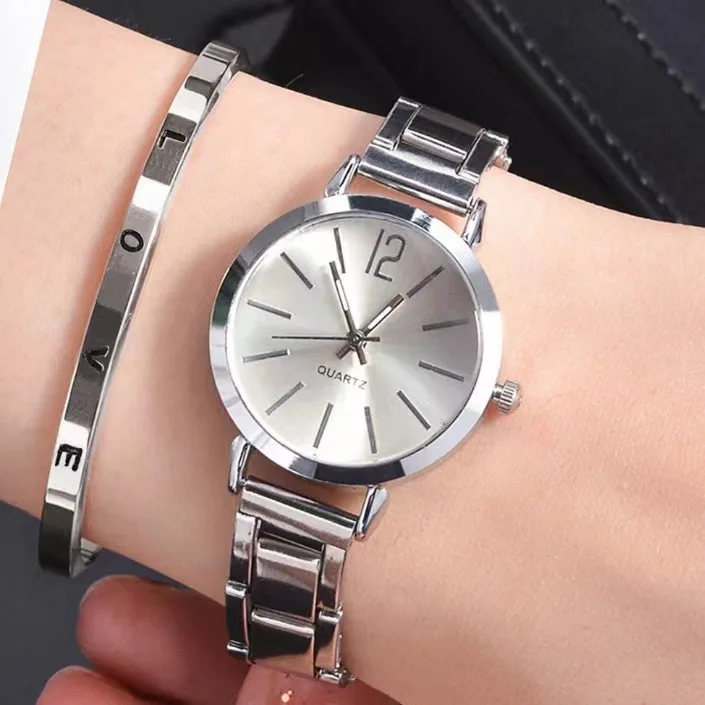 Damen Quarz-Armbanduhr mit Edelstahlarmband im 2er-Set