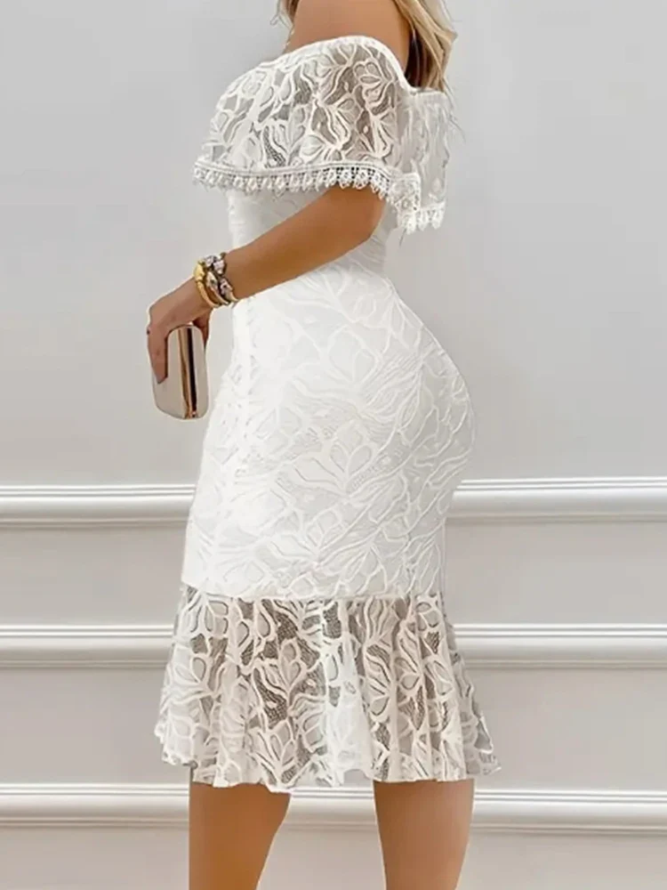 Elmavira Off-Shoulder Spitzenkleid Midi