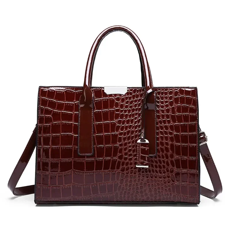 Damen Tote Bag aus PU mit Kroko-Prägung und Reißverschluss