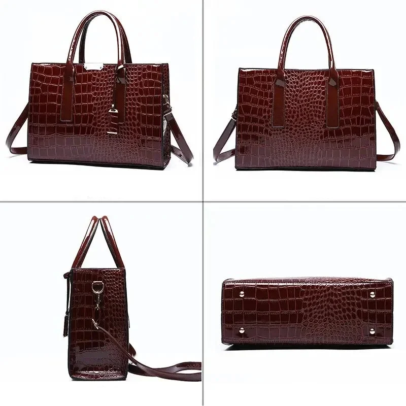 Damen Tote Bag aus PU mit Kroko-Prägung und Reißverschluss