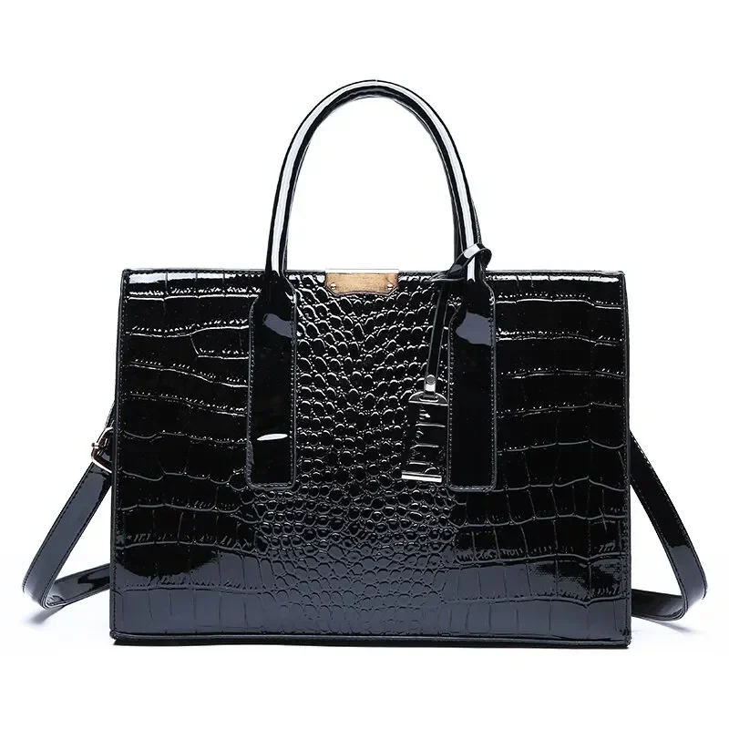 Damen Tote Bag aus PU mit Kroko-Prägung und Reißverschluss