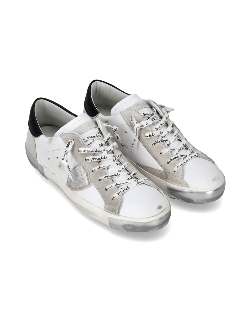 Men's Prsx Low-Top Sneakers in Leather, Silver White