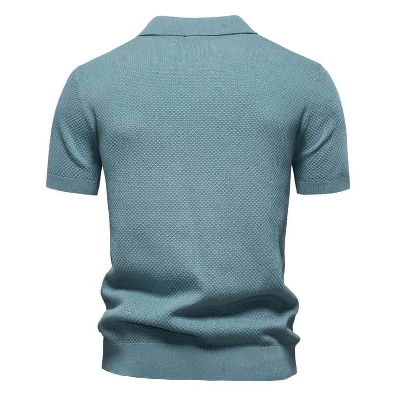 Calviro Polo Herren kurzarm Polyester Viskose Kragen mit Knopfleiste einfarbig
