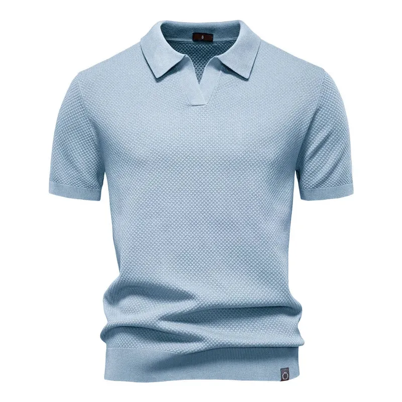 Calviro Polo Herren kurzarm Polyester Viskose Kragen mit Knopfleiste einfarbig