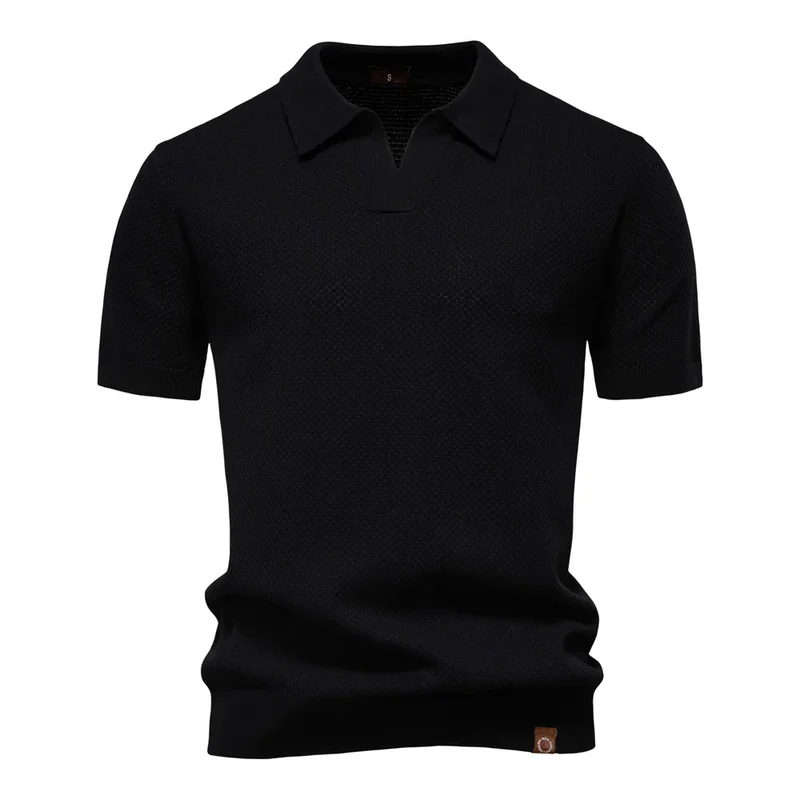 Calviro Polo Herren kurzarm Polyester Viskose Kragen mit Knopfleiste einfarbig