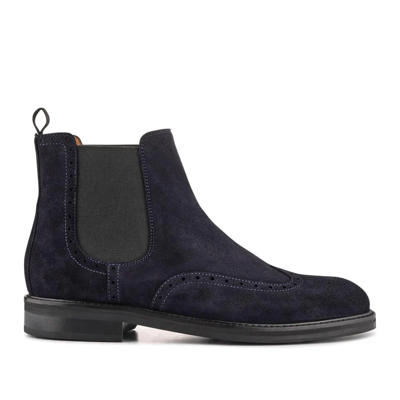 Fieldston Brogue Wingtip Chelsea Boots - FIELDSTON / 327 927 - Navy Suede