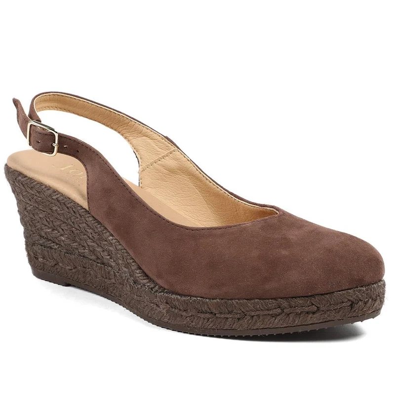 Cedrica Wide Fit Leather Slingback Espadrilles - CEDRICAWIDE / 329 056 - Chocolate Suede