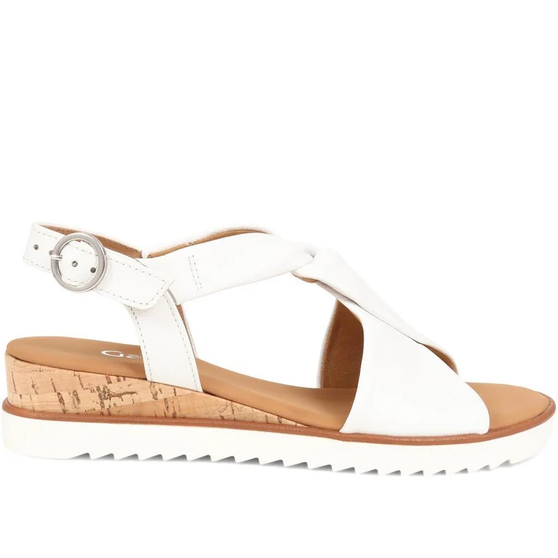 Gabor Rich Wide Fit Leather Twist-Front Sandals - GAB31514 / 317 898 - White