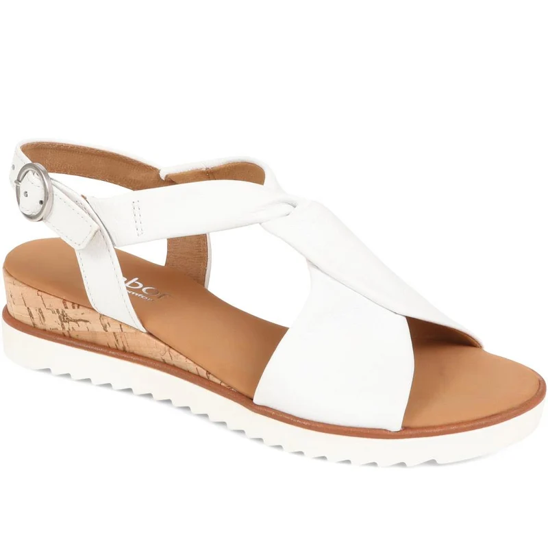 Gabor Rich Wide Fit Leather Twist-Front Sandals - GAB31514 / 317 898 - White