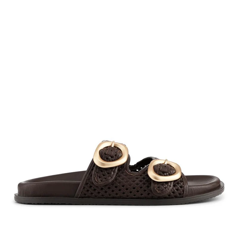 Gisela Leather Dual Buckle Sandals - GISELA / 329 052 - Chocolate