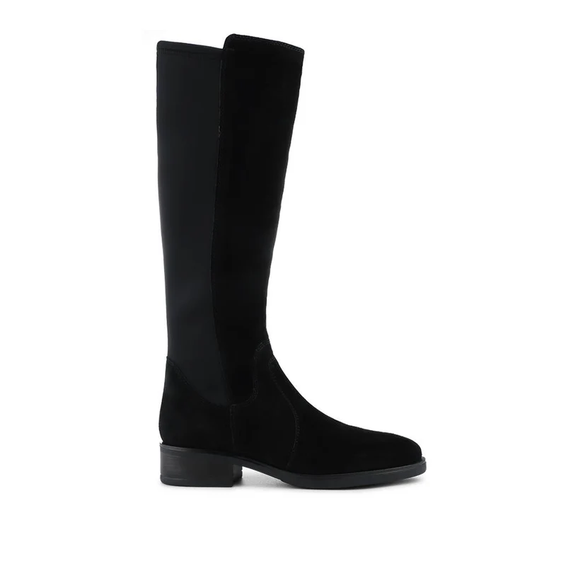 Ellisia Leather Stretch-Fit Long Boots - ELLISIA / 326 064 - Black Suede