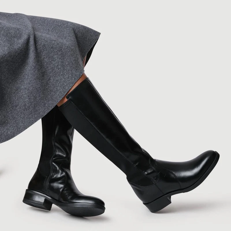 Ellisia Leather Stretch-Fit Long Boots - ELLISIA / 326 064 - Black