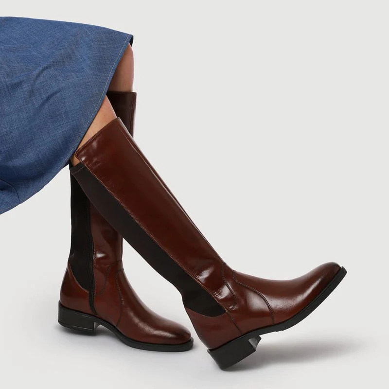 Ellisia Leather Stretch-Fit Long Boots - ELLISIA / 326 064 - Brown