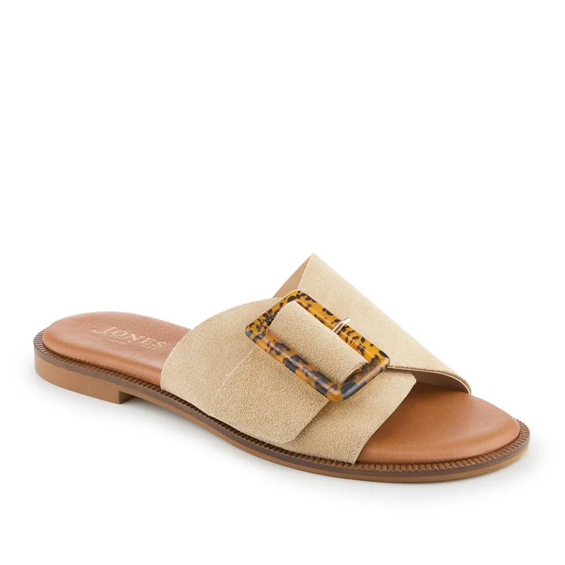 Jasmyn Leather Peep Toe Mule Sandals - JASMYN / 329 197 - Beige Suede