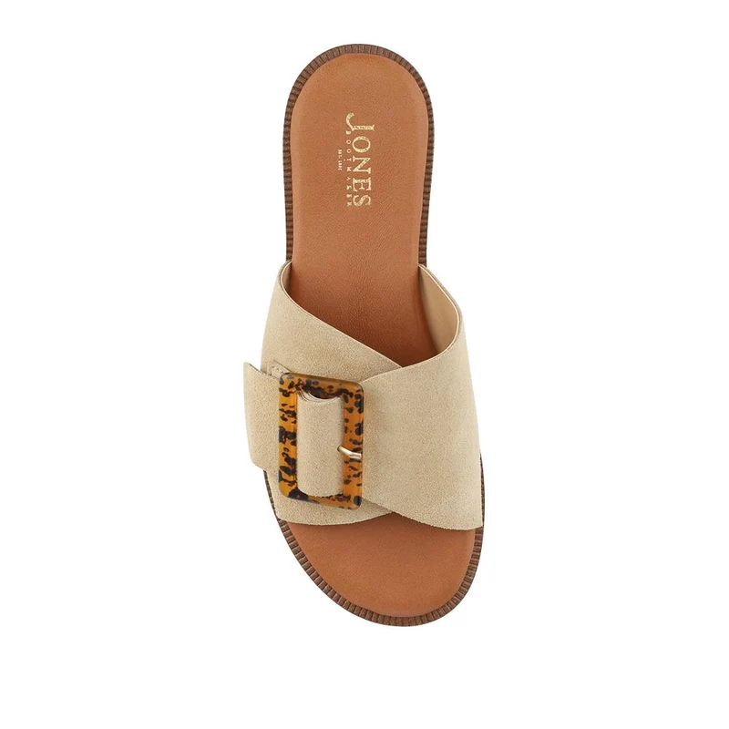 Jasmyn Leather Peep Toe Mule Sandals - JASMYN / 329 197 - Beige Suede