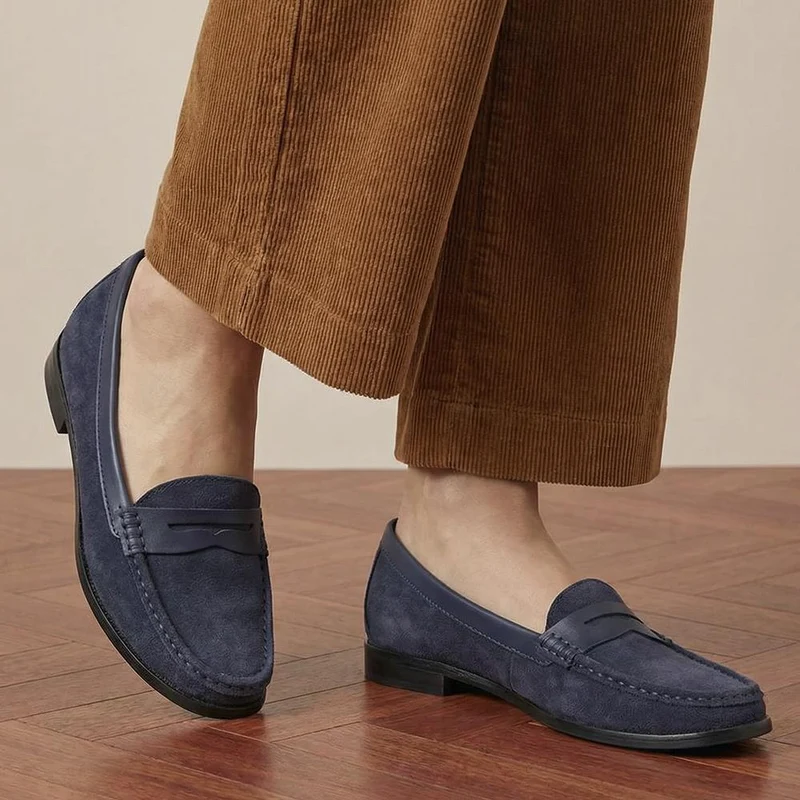 Jones 24/7 TamsynWide Leather Penny Loafers - TAMSYNWIDE / 329 035 - Navy Suede
