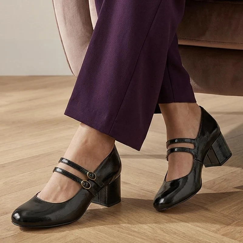 Xanthi Wide-Fit Heeled Mary Janes - XANTHIWIDE / 328 521 - Black Patent