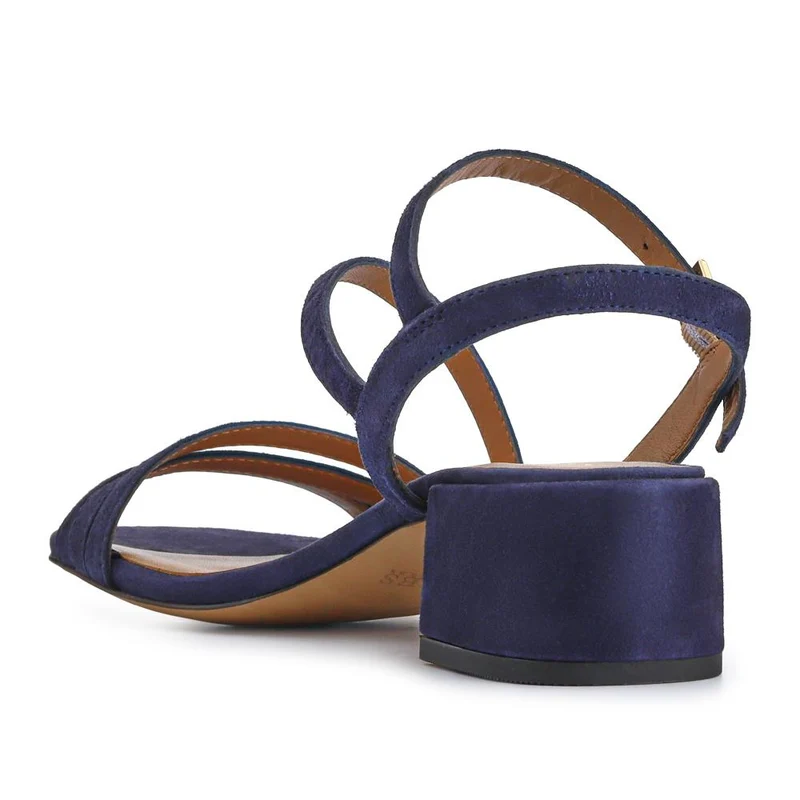 Ginette Wide-Fit Leather Sandals - GINETTEWIDE / 327 388 - Navy Suede