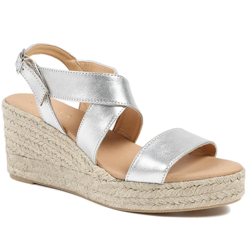 Romilly Leather Wedge Heeled Espadrilles - ROMILLY / 329 085 - Silver