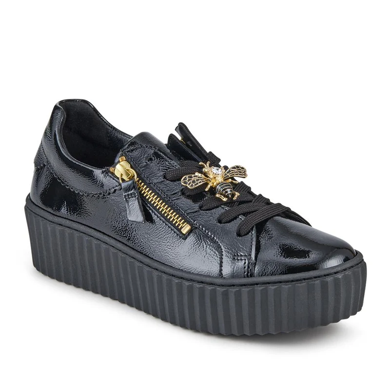 Dotcom Leather Platform Trainers With Bee Brooch - GAB42506 / 327 745 - Black Patent