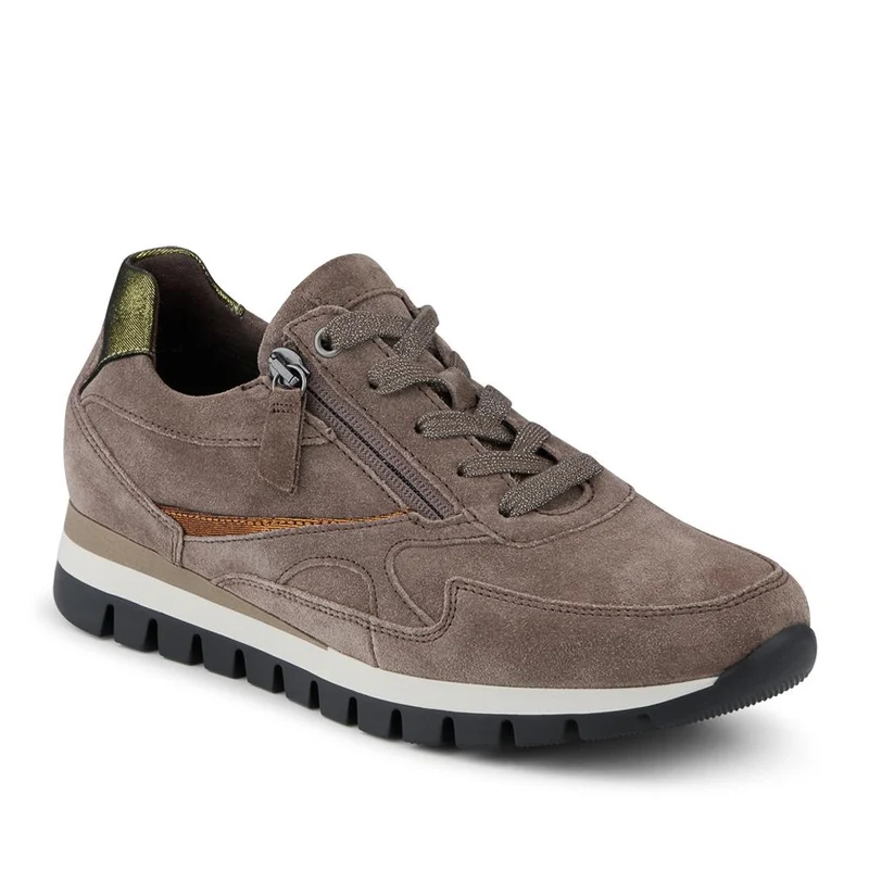 Gabor Wide Fit Leather Zip Fasten Trainers - GAB42542 / 328 955 - Khaki Suede