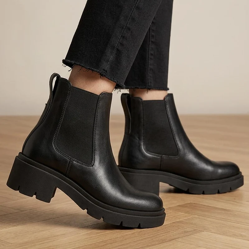 Kaiya Chunky Leather Chelsea Boots - KAIYA / 328 084 - Black Leather