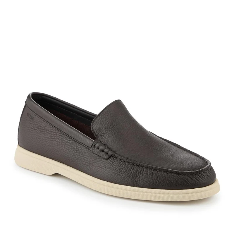 Boss Tumbled-Leather Moccasins - HUGO41509 / 327 628 - Dark Brown