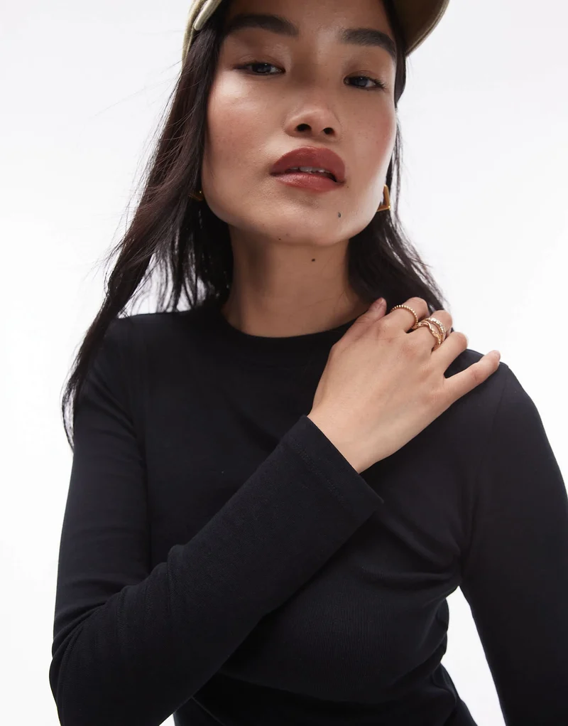 Topshop long sleeve everyday tee in black
