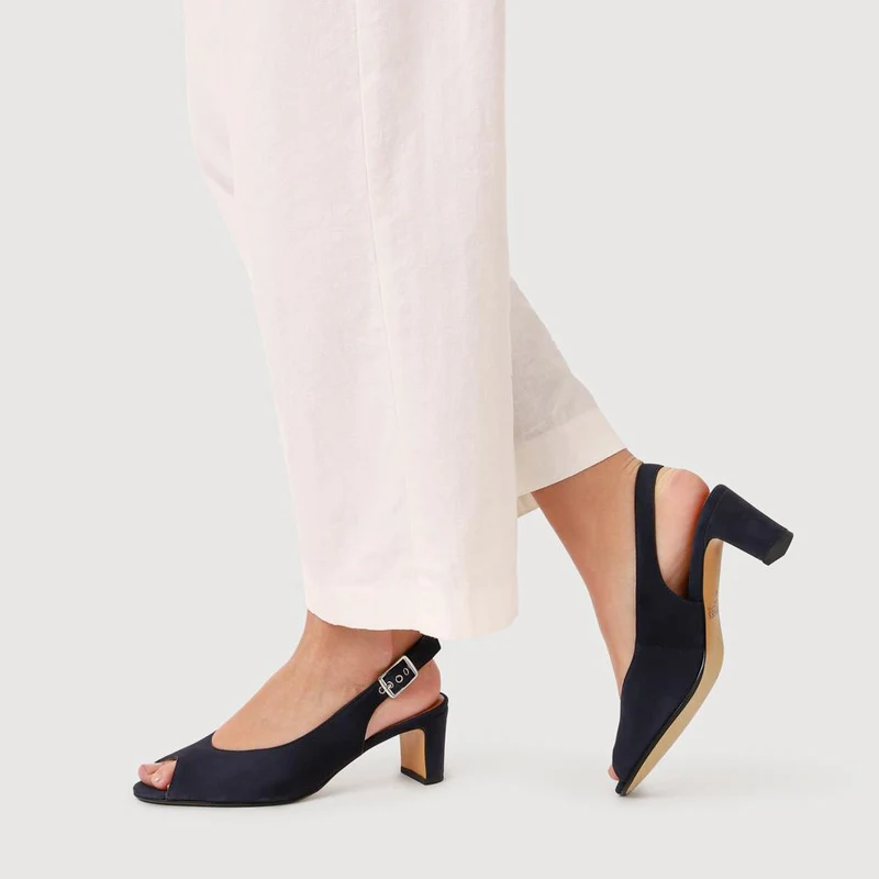 Xiomara Leather Slingback Court Shoes - XIOMARA / 327 552 - Navy Suede