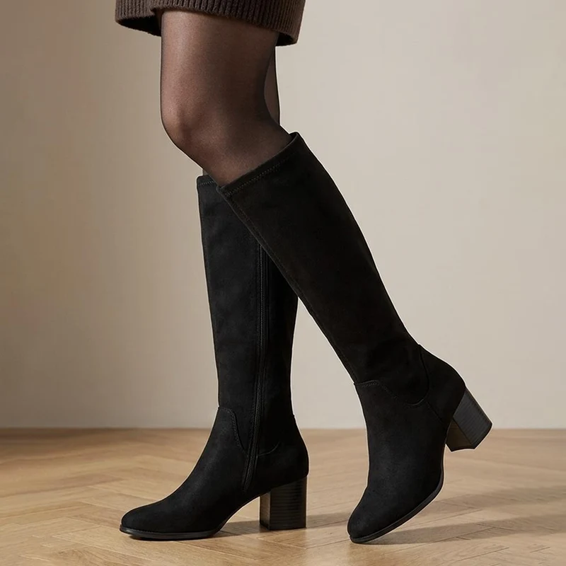 Calissa Cushioned Zip Up Long Boots - CALISSA / 328 272 - Black Suede