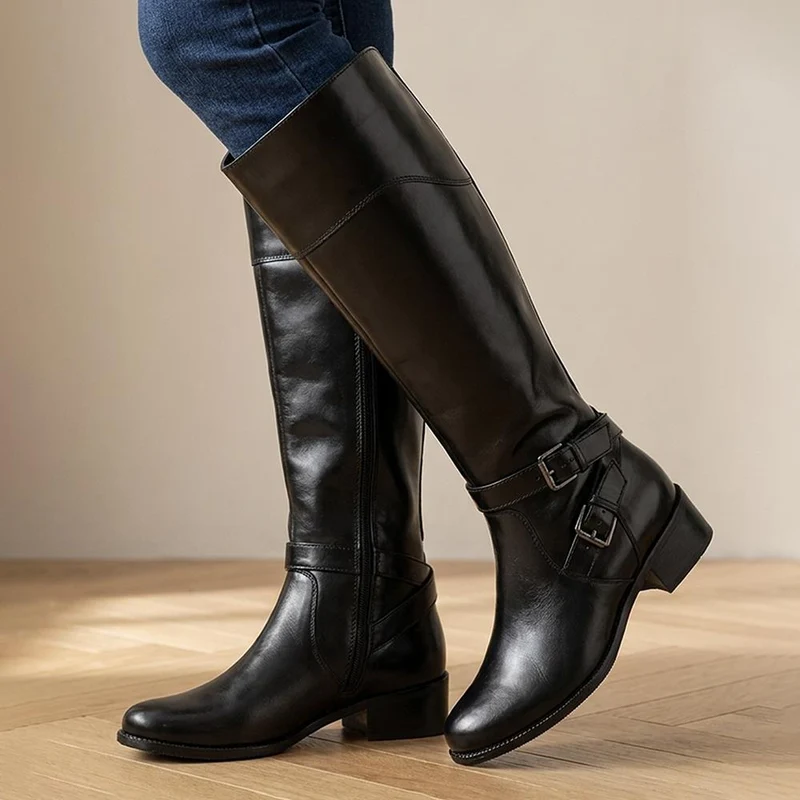 Phoebe Slim Calf-Fit Leather Long Boots - PHOEBE1S / 327 749 - Black