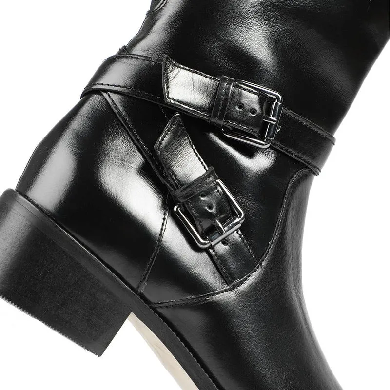 Phoebe Slim Calf-Fit Leather Long Boots - PHOEBE1S / 327 749 - Black