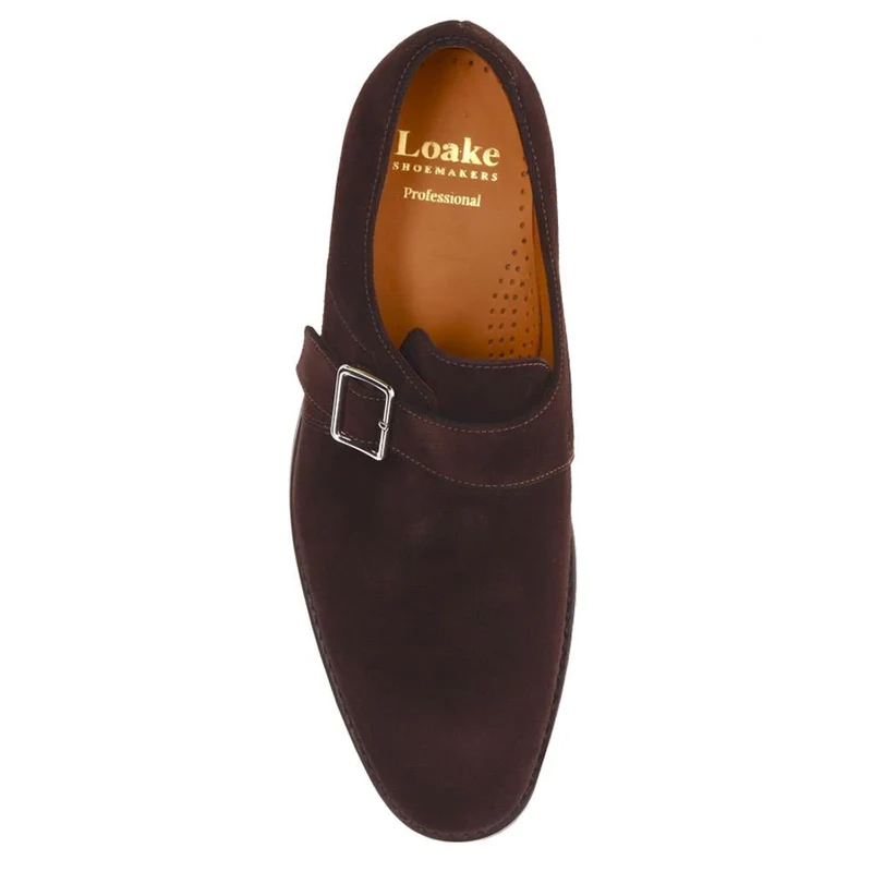 Loake Wide Fit Smart Leather Buckled Shoes - LOA39502 / 326 578 - Dark Brown Suede